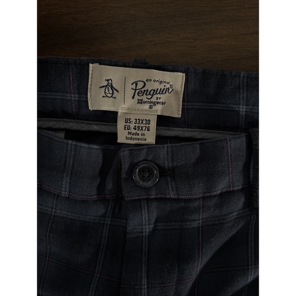 Penguin by Munsingwear Blue Plaid Chino Pants Straight Fit Stretch Mens 33x30 - Picture 7 of 14